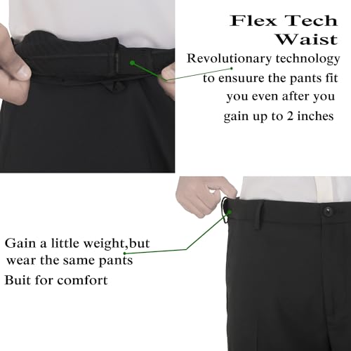 SaintX Men's Stretchable Formal Pants | Classic Flat Front Slant Pocket Mid Rise Trousers (Slim Fit) No Pleat Design | Office Or Party | Fasion Autoflex Waistband Trouser (Saintr07_Magestic Black_32) 4