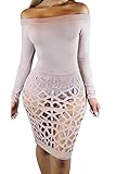 Pretid Women Off Shoulder Burning Hole Hollow Out Flowers Bandage Dress
