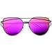 zeroUV Oversize Metal Frame Thin Temple Color Mirror Flat Lens Aviator Sunglasses 62mm (Black/Magenta Mirror)