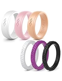 Rinfit - Anillo de boda de silicona para hombre y mujer, juego de 4 o 6 anillos, colecciones únicas mixtas (infinito delgado y apilable), bandas de boda de goma diseñadas