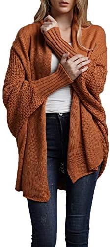 Women's Casual Long Batwing Sleeve Open Cardigan Chunky Crochet Slouchy Wrap Sweater Blouse Knitted Tops