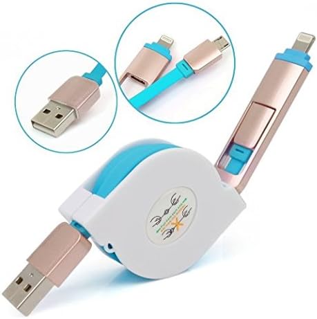 HFORVER 6FT (nearly 2 meters) Retractable 2 IN 1 8pin Lightning Micro USB to USB Standard Super Sync &amp; Charging Data Cable Cord for iPhone 6 Plus 6s 5 5c 5s iPad and Micro USB Supported Devices (BLUE)