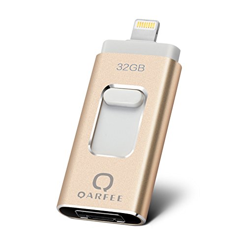 Universal 32GB Flash Drive,QARFEE 3in1+1 Pen Drive USB (Type-c) Memory Stick External Storage Flash Drive U Disk Compatible for iPhone,iPad,iPod,Mac,iOS/Android Cell Phone and PC,Gold