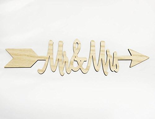 Mr &amp; Mrs. Wood Cutout Arrow Unfinished - for Weddings or Home Decor