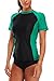 ALove Women Short Sleeve Rashguard Colorblock Swim Shirt UPF 50 Black L