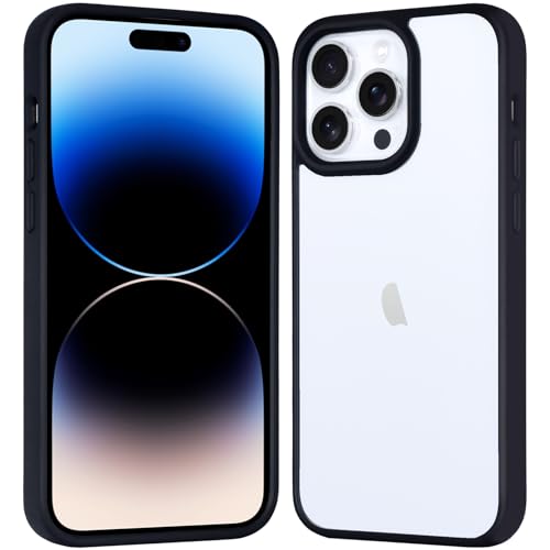 JJGoo Compatiable with iPhone 14 Pro Max Case Clear, Transparent Shockproof Phone Case, Slim Hard PC Back Protective Cover Bumper, Anti-Scratch Clear Back, Black