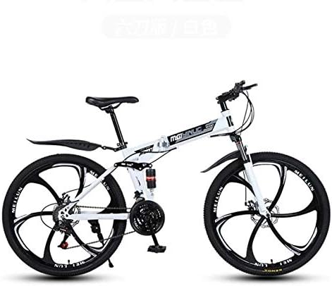 GASLIKE Folding Mountain Bike Bicycle for Adults, High Carbon Steel Frame, Spring Suspension Fork, Double Disc Brake, PVC Pedals And Rubber Grips