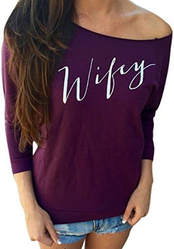 KaKing Wifey Off the Shoulder Oversized Slouchy Sweater Sweatshirt Purple Large