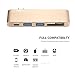 Type-C USB 3.0 5 in 1 Combo Hub for MacBook, Aluminum Multi-Port Adapter with USB-C Charging Port, Type-C Pass Through, 2 USB 3.0 Ports, SD/Micro Card Reader (Gold)