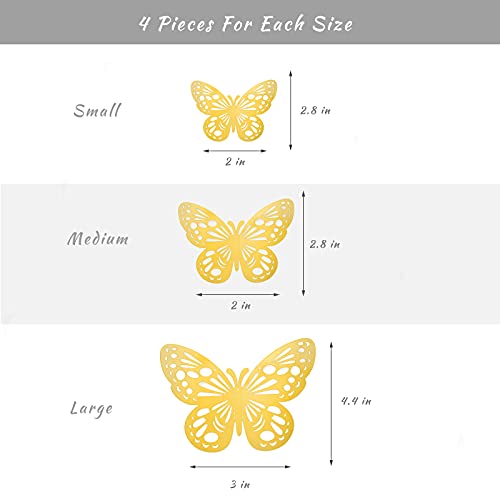 Butterfly Wall Decor, 84PCS 3D Butterfly Decorations Stickers for Crafts Walls Cakes with Dotted Glue (Gold, Rose Gold and Silver)