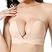 Gelma Invisible Adhesive Bra Silicone Backless Strapless Bra Women Push up Deep U Plunge Bra Nude Cup D