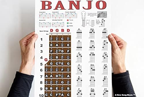 Banjo Easy Chords Rolls & Fretboard Note Chart Instructional Poster for ...