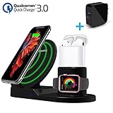 Fast Wireless Charger, Youtec 3 in 1 Wireless Charging Station Stand Dock Pad [Power Adapter] Compatible with Apple Watch+Airpods+iPhone Xs Max/Xs/XR/X/8/8 Plus, Samsung Galaxy S9/S9+/S8/S8+/S7/Note 8