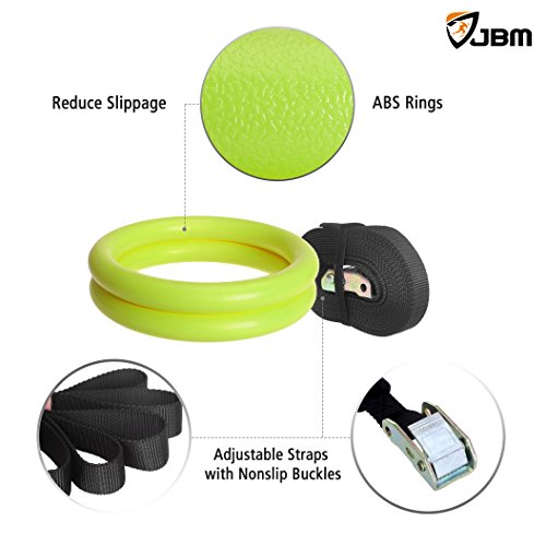 JBM Gymnastics Rings with Adjustable Straps Pull Up Fitness Exercise Rings for Crossfit Training, Organized Storage Full Body Olympic Strength Training Pull Ups and Dips (Green)