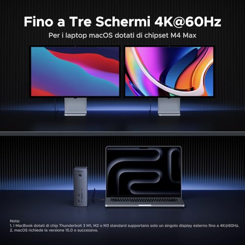 UGREEN Revodok Max Thunderbolt 5 Docking Station USB C 13 in 1 120Gbps Multi Schermo Dock Thunderbolt 5 con 4*TBT5 Multi USB 3.2 RJ45 2.5GbE Lettore di Schede SD TF 4.0 Jack 3.5mm Carica 140W Max