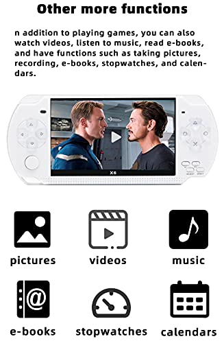 JXD Handheld Game Console 4.3 inch 8GB Built in 2000 Games for Multiple Simulators X6 Retro Video Game Console Mp3/4/Ebook TV Out Mini Hand Portable Game Player Device Holiday (White)