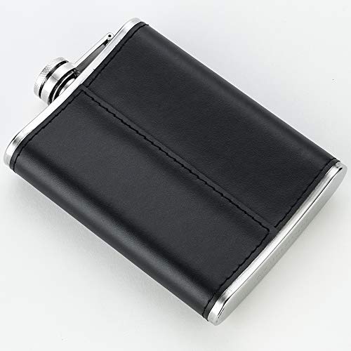 YFS Whiskey Flask With American Flag for Liquor and Funnel, 8 Oz Leak Proof Stainless Steel Pocket Hip Flask with Soft Touch Leather Cover, Black Flask for Men