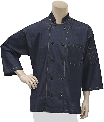 Ritz Kitchen Wears Diamond Collection Navy Cotton Denim Chef Coat - Small