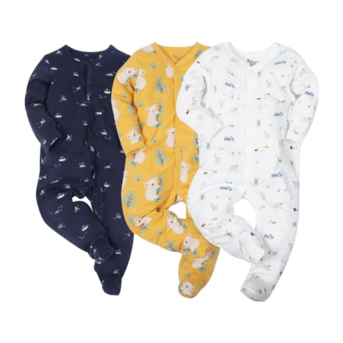 Photo 1 of **Only Two** Minicoco Baby Boys Girls Cotton Footies Multi Pack Long Sleeve Baby Footed One-Piece Jumpsuit Multi Pack (3, Cute Koala, 12-18 Months)
