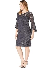 Marina - Vestido de manga para mujer, talla grande, elástico, con lentejuelas, encaje