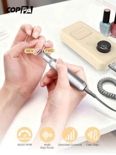 COPPA Professional Nail Lathe, NDK106 Electric Nail File with 12 Bits 31 Bands, 45000 RPM Adjustable Speed Nail Drill Kit for Polishing and Removal of Acrylic Nails, Salon & Home