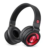 Tranya Stereo Wireless Headphones with Microphone On-ear Foldable Portable Music Headsets for Cellphones Laptop Tablet TV Headphones Red