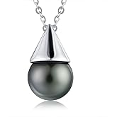 Lunar Belle Tahitian Black Pearl Pendant Necklace Sterling Silver, Timeless Jewelry Christmas Gift for Women Anniversary (Deep Sea Drop)