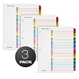 Cardinal OneStep Printable Index Dividers, Table of Contents Page with Multicolor A-Z Tabs, 3 Sets (63218)