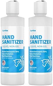 Paquete de 2 líquidos desinfectante de manos de 8 oz, recambio sin gel fabricado en EE. UU. 80% etanol por Curtiss