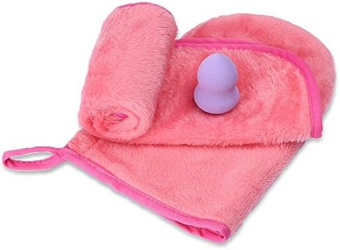 Makeup Remover(2 Pack Pink,including A Glove and A Soft Cloth)with A Gourd Flawless Smooth Cosmetic Powder Makeup Sponge Power Puff by CTBeauty