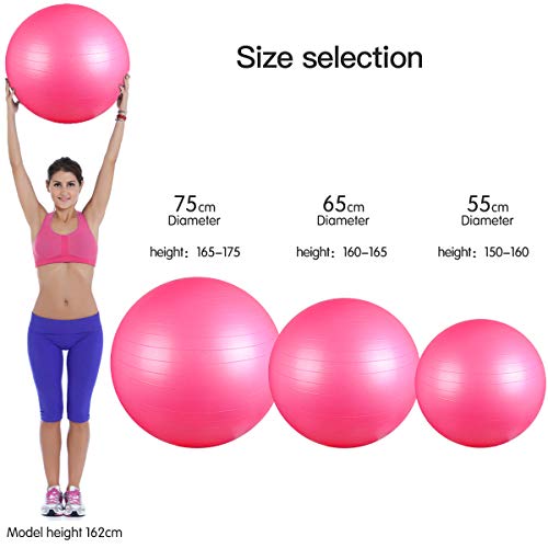 Fourheart Exercise Ball,Anti-Burst Slip-Resistant Extra Thick Balance Stability Yoga Ball(45-85cm),Supports 2000lbs with Quick Foot Pump,Perfect for Home Gym Core Strength Yoga Fitness (Pink, 45cm)
