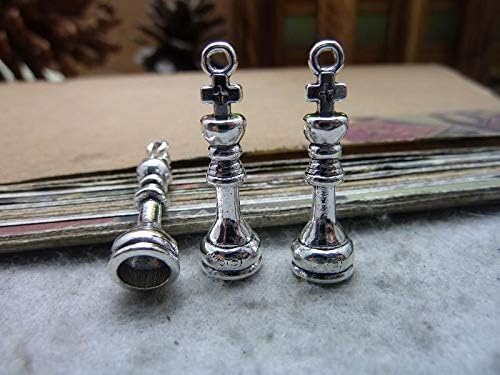 Antique Silver Alloy Chess Pendants - King - 8mmx27mm - 30 PCS (JP344)