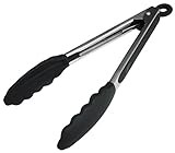 StarPack Basics Range Silicone Kitchen Tongs 9-Inch In FDA Grade, Non-Stick Friendly, Bonus 101 Cooking Tips (Gray Black)