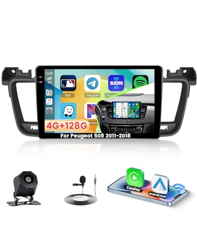 Roinvou 4G+128G Android 15 Car Radio for Peugeot 508 2011-2018 Wireless Carplay Android Auto, 9'' Incell Touch Screen Radio with Mirror Link GPS Bluetooth FM RDS WiFi EQ SWC Backup Camera