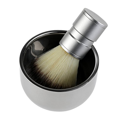 Shaving Brush with Double Layer Stainless Steel Shave Bowl Mug