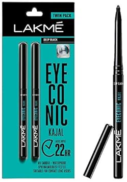 Lakme Eyeconic Kajal Twin Pack, Black, 0.35g with 0.35g & Lakme Eyeconic Kajal, Deep Black, 0.35g