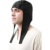 FURPHI Medieval Coif Cap Linen Hats with Ear Flaps Renaissance Bonnet Halloween Christmas Costume