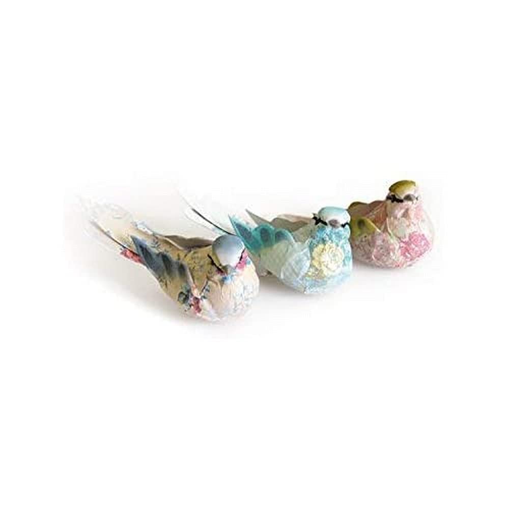 Artemio Set of 3 Decorative Birds, Made From Linen Paper, With Clips