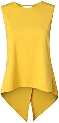 Women Sexy Sleeveless Long Solid Blouse Casual Shirt (Medium, Yellow)