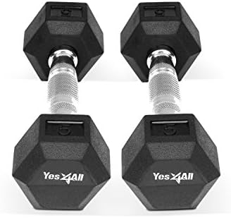 InfiDeals INFIDEALS DELUXE RUBBER COATED HEX DUMBBELLS - SOLD IN PAIR (Black - 5 lbs. (Pair))