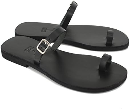 Calpas Handmade Toe Ring, Barefoot, Leather Slides With Buckle, Genuine Italian Leather, Elegant Minimalistic Sandals - Aura (7.5-8)