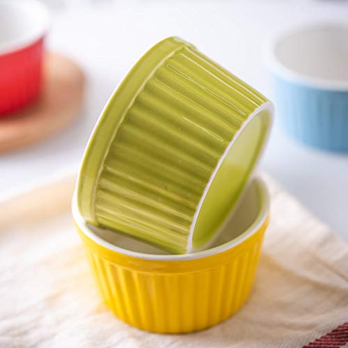 Bakerdream Porcelain Souffle Dishes, Ramekins-6 Ounce for Souffle, Creme Brulee and Dipping Sauces Ice Cream Dessert Cup, Set of 4 (4 bright colors)
