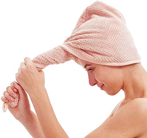 Hair Towel Wrap, 2 Pack Hair Drying Towel With Button Pack Hair Turban Towel, Thickened Hair Towel Cap With Loop And Button Fastener,Absorbent Microfiber Quick Dry For Women/Girl Hair Cap – Pink