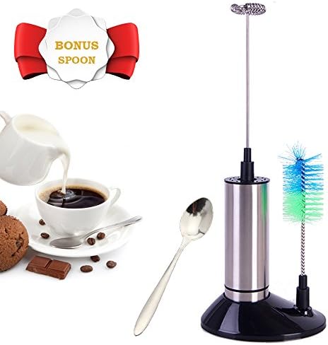 Premium Stainless Steel Handheld Milk Frother Wand,Foam Maker For Coffee, Latte, Cappuccino, Hot Chocolate, Durable Drink Mixer,Battery Powered Whisk,with Stand and Brush