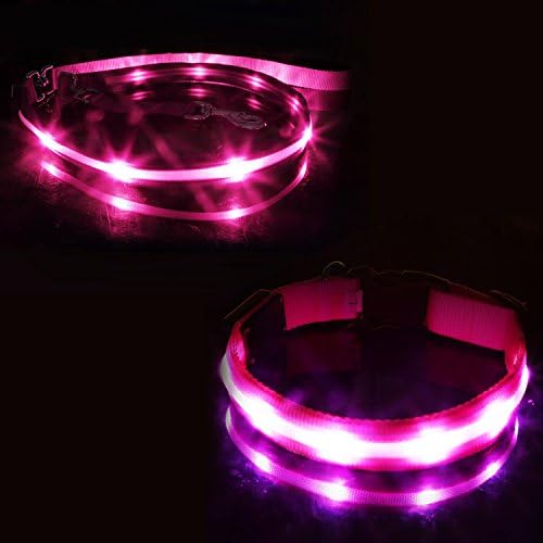 SPETYLE Light up LED Dog Collar and Leash Set for Pet Night Safety - Glow in the Dark LED Pet Pooch Collar and Leash Set for Dogs, Puppies and Cats (L-Collar+Leash, Pink)