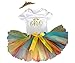 AISHIONY Baby Girl One Year Birthday Rainbow Tutu Onesie Newborn Outfit 3PCs L,crown 1,9-12 Months