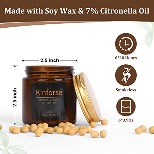 Kinforse Natural Soy Wax Citronella Candles Outdoor/Indoor | Long-Lasting for Garden, Camping, Picnic | Essential Oil Aromatherapy Citronella Candle Outdoor | Gardening Gifts & Presents for Women