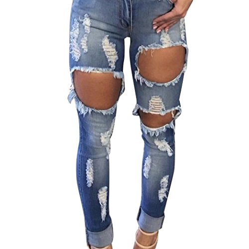 Leedford Ripped Holes Jeans,Women's Mid Waist Destroyed Ripped Hole Stretch Denim Skinny Jeans Distressed Trousers (L, Blue 3)
