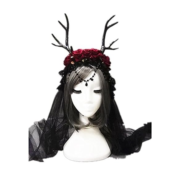 Kangsanli-Elk-Horn-Headbands-Rose-Lace-Veil-Deer-Antler-Headband-Fancy-Dress-Costume-with-Chain-and-Veil
