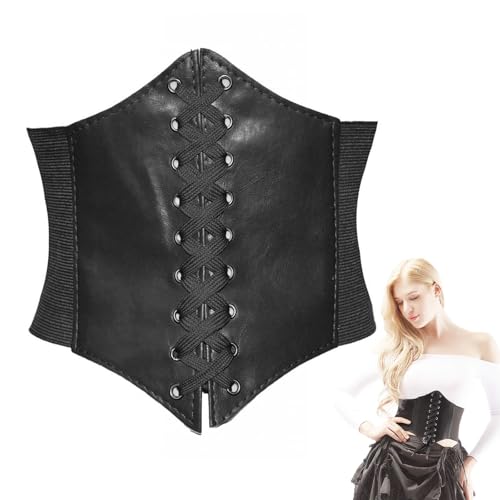 Sunwuun Piratenkostüm Damen, Unterbrust Korsett Schwarz, Mittelalter Gürtel, Schnürgürtel Taillen Korsett, Karneval Halloween Kostüm Zubehör